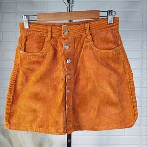 Zara trf Collection Corduroy Button Mini Skirt size Medium Orange Brown